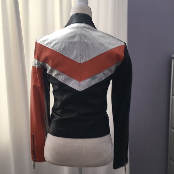 Unique sexy Bebe leather moto jacket size small color block zipper snaps pockets - Picture 2 of 16